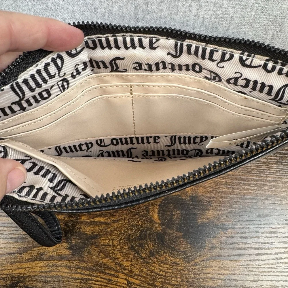 Juicy‎ Couture Logo Zip Lined Clutch Wristlet Wallet Black Clean PreOwned